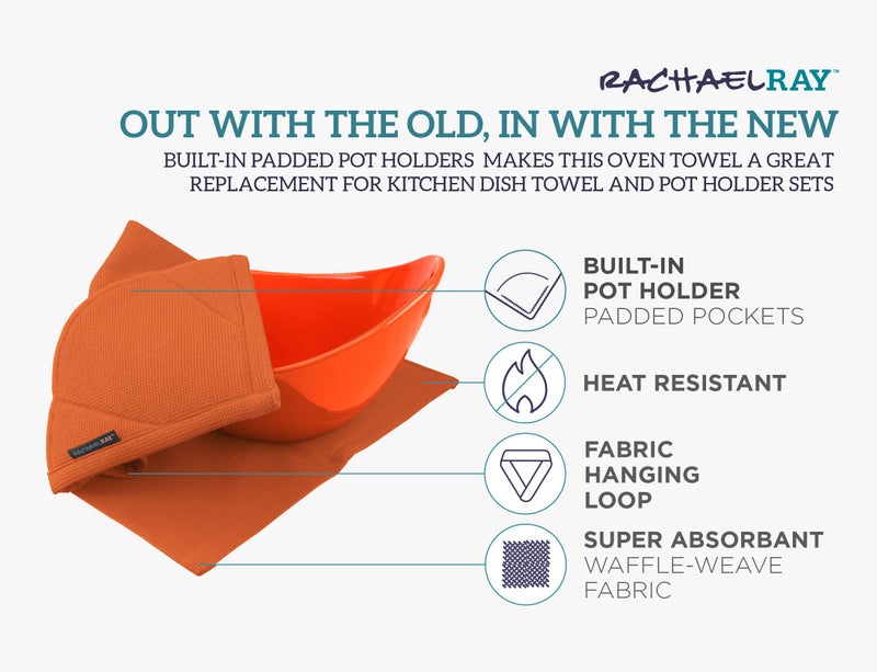 Rachael Ray Kitchen Towel, Oven Glove Moppine - 2-in-1 Ultra Absorbent Kitchen Towels with Heat Resistant Padded Pockets Like Pot Holders and Oven Mitts to Handle Hot Cookware - Burnt Orange, 2 Pack - Image 3